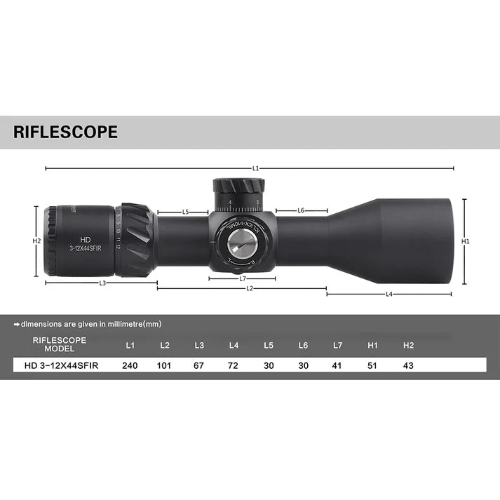 HD 3-12X44SFIR FFP-MRAD